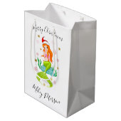 クリスマスマーメイド&スノーフレークパーソナライズされた金ゴールド ミディアムペーパーバッグ (裏面アングル)