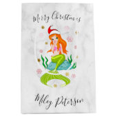 クリスマスマーメイド&スノーフレークパーソナライズされた金ゴールド ミディアムペーパーバッグ (正面)