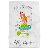 クリスマスマーメイド&スノーフレークパーソナライズされた金ゴールド ミディアムペーパーバッグ (裏面)