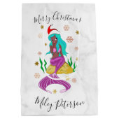 クリスマスマーメイド&スノーフレークパーソナライズされた金ゴールド ミディアムペーパーバッグ (裏面)