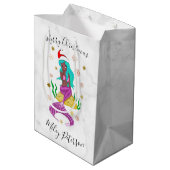 クリスマスマーメイド&スノーフレークパーソナライズされた金ゴールド ミディアムペーパーバッグ (裏面アングル)