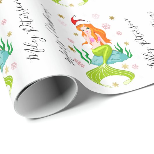 クリスマスマーメイド&スノーフレークパーソナライズされた金ゴールド ラッピングペーパー (ロールコーナー)
