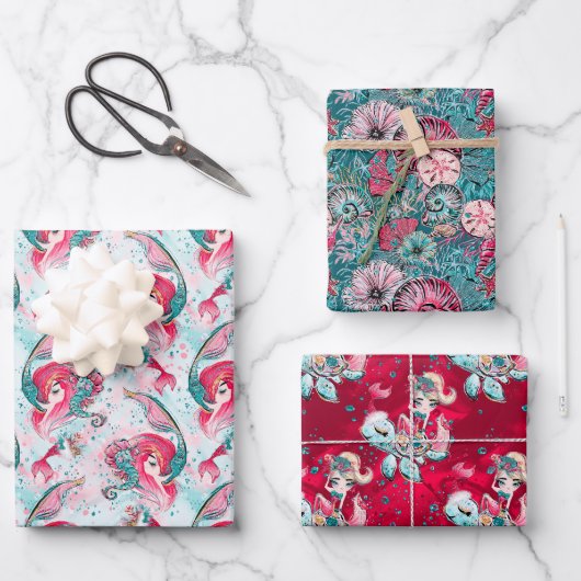 クリスマスマーメイド&フレンズ ラッピングペーパーシート (正面)