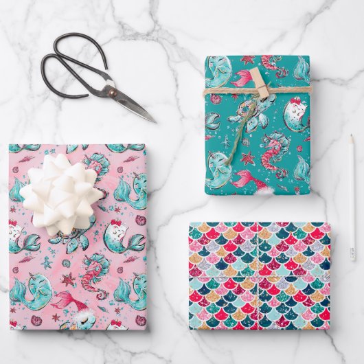 クリスマスマーメイド&フレンズ ラッピングペーパーシート (正面)