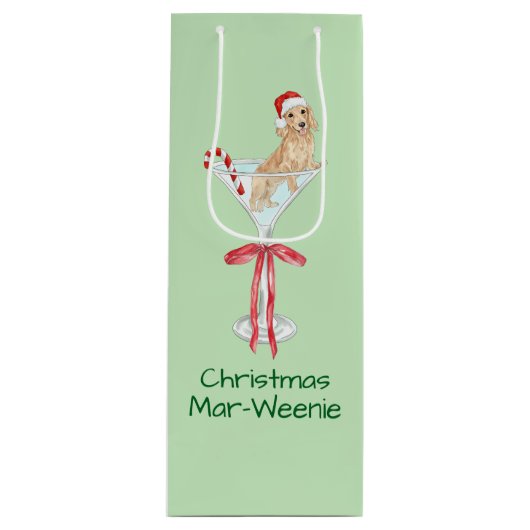 クリスマスマー – ウインナソーセージダックスシュント犬の水色 ワインギフトバッグ (正面)