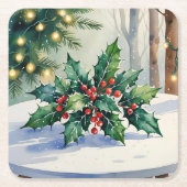 クリスマスミスタントーホリデーウォーター色 スクエアペーパーコースター (正面)