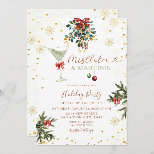 クリスマスミスタントー&マルティーニ金ゴールドブライダルシャワー 招待状 (正面/裏面)