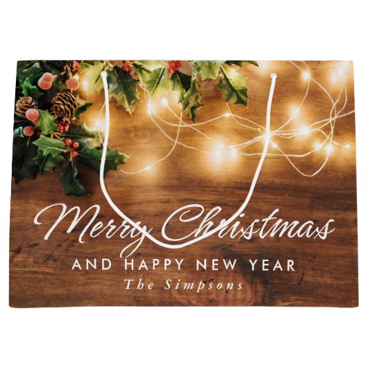 クリスマスミストルートの木の枝　ラスティックなホリデーシーズン ラージペーパーバッグ (正面)