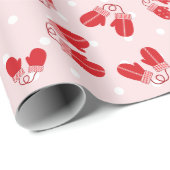 クリスマスミッテンスレッドピンクシンプル色のパターンのラップ ラッピングペーパー (ロールコーナー)