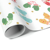 クリスマスミッテンス赤グリーン金ゴールドグリッターパターン ラッピングペーパー (ロールコーナー)