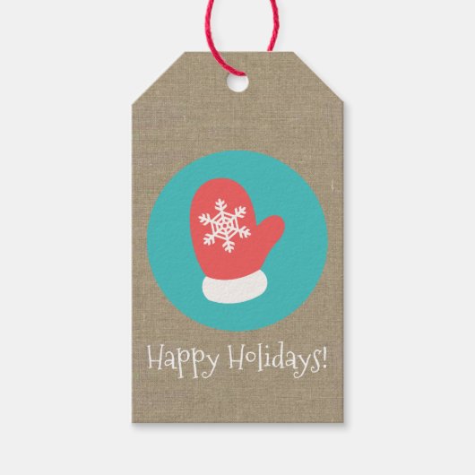 クリスマスミッテンメダリオンハッピーホリデーズ ギフトタグ (正面)