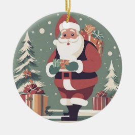 クリスマスミッドセンチュリーモダンサンタ セラミックオーナメント