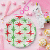 クリスマスミッドセンチュリーレッドグリーン原子スターバスト ペーパープレート (パーティー)