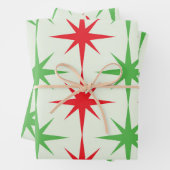 クリスマスミッドセンチュリーレッドグリーン原子スターバスト ラッピングペーパーシート (インサイチュ)