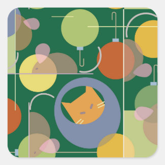 クリスマスミッドモダンキャットのシール スクエアシール