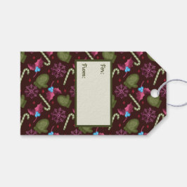 クリスマスミトン、雪、ペパーミントスティック ギフトタグ