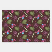 クリスマスミトン、雪、ペパーミントスティック ラッピングペーパーシート (正面)