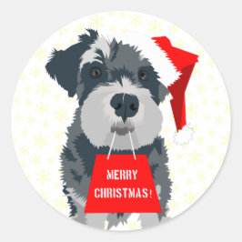 クリスマスミニシュナウザードッグサンタハットシール ラウンドシール