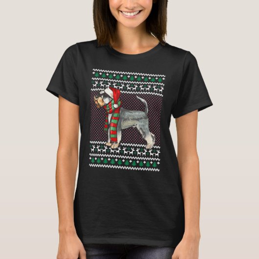 クリスマスミニチュアシュナウザードッグサンタハット醜いキリスト Tシャツ (正面)