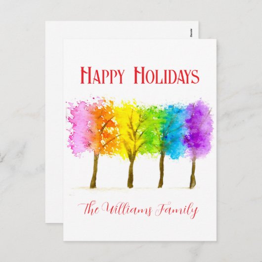 クリスマスミニマルの水彩松の木 シーズンポストカード (正面/裏面)