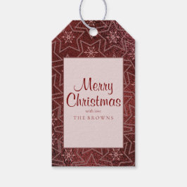 クリスマスミニマルの雪とスターズマルーン ギフトタグ