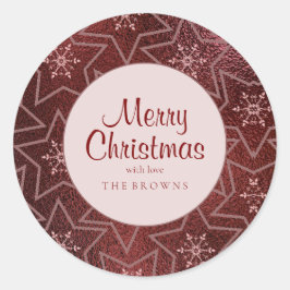 クリスマスミニマルの雪とスターズマルーン ラウンドシール