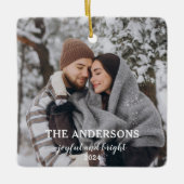 クリスマスミニマルカップルの写真 セラミックオーナメント (正面)