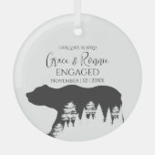 クリスマスミニマルパインツリーベアカップル婚約 ガラスオーナメント (正面)