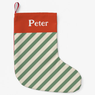 クリスマスミニマル対角線ストライプグリーンセージ スモールクリスマスストッキング
