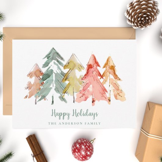 クリスマスミニマル松の木の抽象芸術水色 シーズンカード