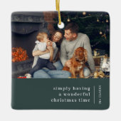 クリスマスミニマル |森の緑の家族写真 セラミックオーナメント (正面)