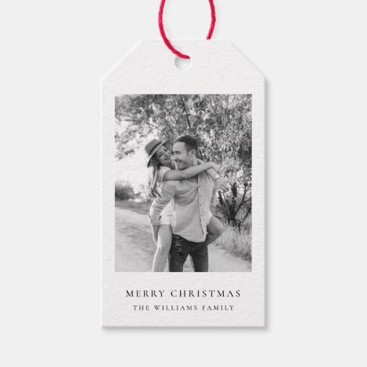 クリスマスミニマル |白シンプル黒の写真 ギフトタグ (正面)