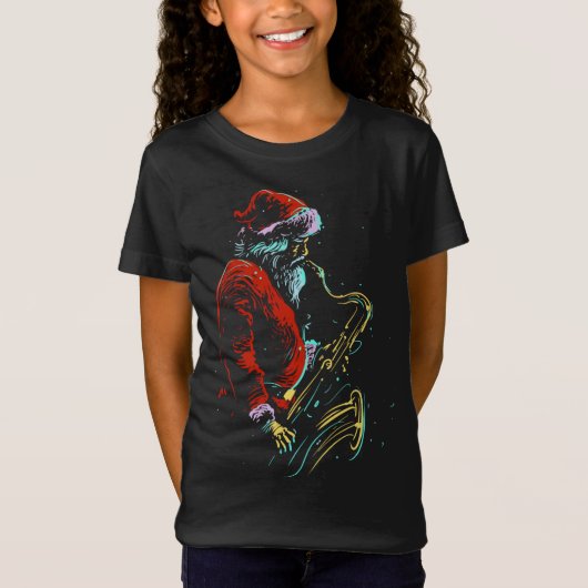 クリスマスミュージカルサンタハサックスの贈り物 Tシャツ (正面)