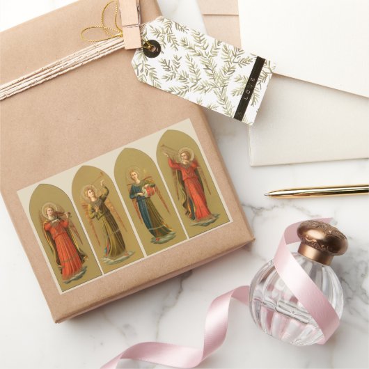 クリスマスミュージシャンエンジェルス,ヴィンテージルネッサンス 長方形シール (ギフト)