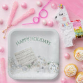 クリスマスミュージックとシルバーのオーナメント ペーパープレート (パーティー)