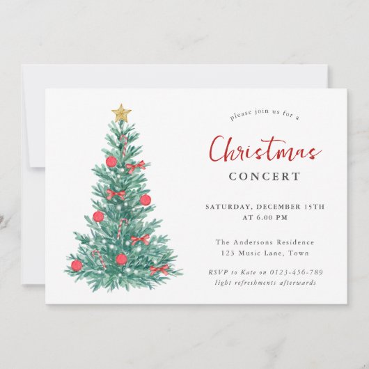 クリスマスミュージックコンサーシンプルトエレガント 招待状 (正面)