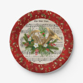 クリスマスミュージックノートフランスのホルンレッド ペーパープレート (正面)