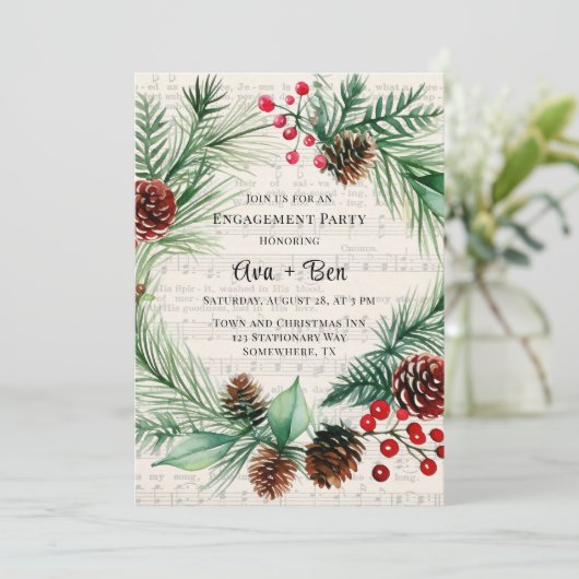 クリスマスミュージックレッドベリーリース婚約パーティ 招待状 (スタンド正面)