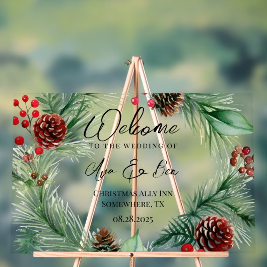 クリスマスミュージックレッドベリー結婚リース アクリルサイン (ニュートラル)