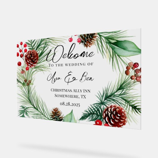 クリスマスミュージックレッドベリー結婚リース アクリルサイン (傾斜)