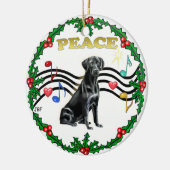 クリスマスミュージック1 -ラブラドール（黒） セラミックオーナメント (左)