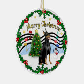 クリスマスミュージック1 -（犬）ドーベルマン・ピンシェル1 セラミックオーナメント (右)