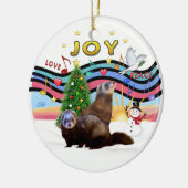 クリスマスミュージック1 - 2フェレット セラミックオーナメント (左)