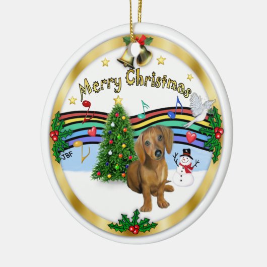 クリスマスミュージック1 - MC - Dachshund pup 13 セラミックオーナメント (左)