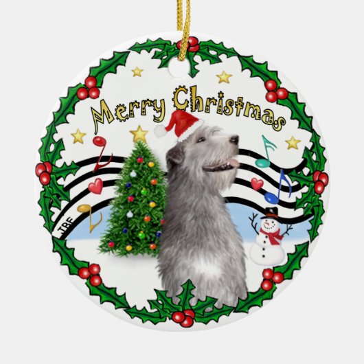 クリスマスミュージック1 - MC - Irish Wolfhound (hat) セラミックオーナメント (正面)