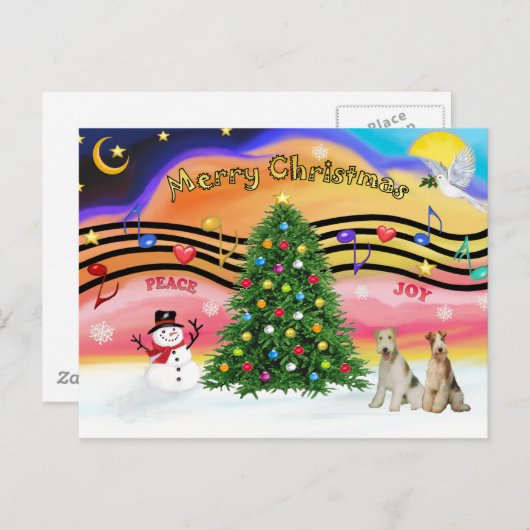 クリスマスミュージック2 -キツネテリア（2本のワイヤーが付いている） シーズンポストカード (正面/裏面)