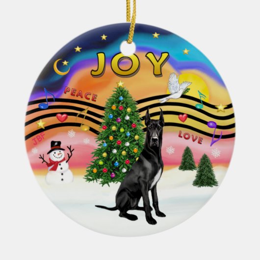 クリスマスミュージック2 – グレート・ダン（黒 – 曲） セラミックオーナメント (正面)