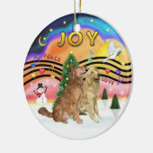 クリスマスミュージック2 – ゴールデンレトリバー(TWO) セラミックオーナメント (左)
