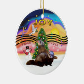 クリスマスミュージック2 - 2フェレット セラミックオーナメント (右)