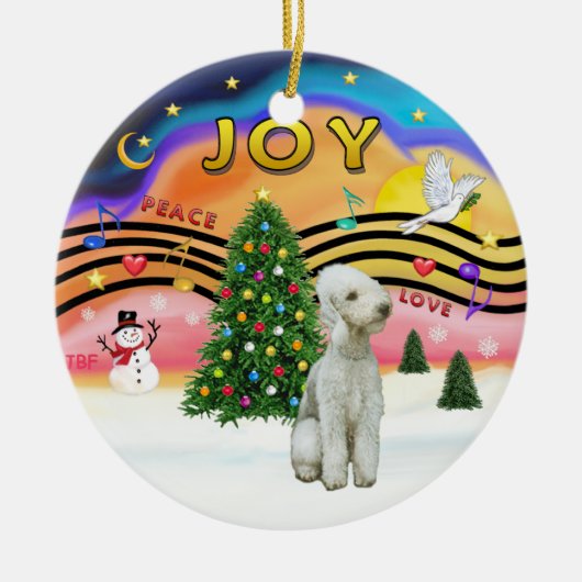 クリスマスミュージック2 - Bedlington Terrier セラミックオーナメント (正面)